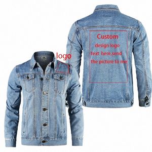 logo fai da te Giacca di jeans personalizzata da uomo Casual risvolto monopetto giacca di jeans da uomo Autunno Mens giacche cappotto h8m4 #