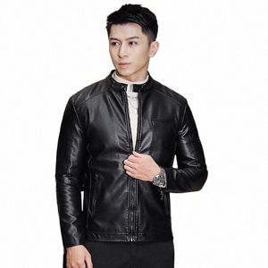 leather Jacket Men Busin Winter Motorcycle PU Leahter Jacket Male Stand Collar Casual Windbreaker Slim Coat q46p#