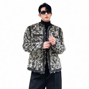 syuhgfa Fi Woolen Jackets Autumn Winter Men's Clothing Trend Niche Design Woven Collarl Korean Casual Coat Tide New j1IL#