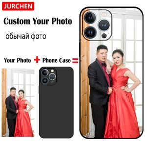 Custom Photo Glass Cases For iPhone 15 14 13 12 11 Pro XR X XS 15Pro Max Mini 8 7 6 6S Plus Silicone Black Leather Cover