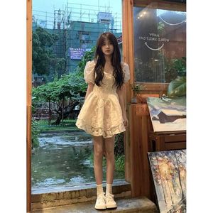 Sweet and Spicy Girl Dress Summer Waist Pulling Pure Desire Bubble Sleeves Princess Gentle Wind Jacquard Fluffy Skirt