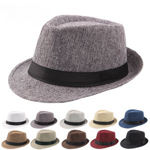 Outdoor Sunhat for Men Party Jazz Hat Linen Rolled-up Top Hats