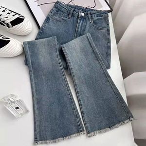 Women's Jeans Korean Fashion Flare Stretch High Waisted Elastic Slim Fit Straight Denim Pants Y2K Long Trousers For Women
