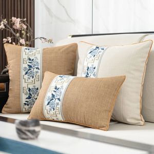 Cotton Linen Cushion Cover Luxury Chinese Style Penh Stitching Multi Size Throw Pillow Case Decor Home Sofa Chair Living Room 240325