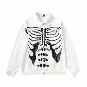 2024 High Street Trendy Skelet Spling Ink Denim giacche oversize casual pittura a mano giacca nero bianco abbigliamento uomo 99hN #