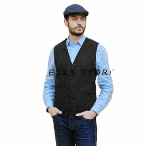 men's Woolen V-neck Single-breasted Busin Casual Vest Male Clothes Steampunk Cufflinks Suit Jackets Elegant Suits Man Dr L4K8#