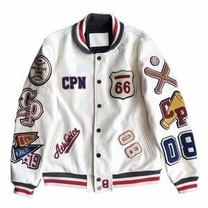 Streetwear Pu Leather Baseball Jackets Mens Harajuku Casual Letter Mönster Flocking Brodery Y2K Motorcycler Coats Unisex 2024 390y#