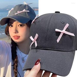 Berretti a sfera Moda Rosa Bowknot Cappello per ragazze 2024 Retro Denim lavato Baseball Dolce carino Foro Cappelli solidi regolabili Regali primavera estate