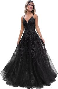 Deep V-Neck Long Prom Evening Dress Appliques Spaghetti Plus Size Tulle Lace-up Birthday Gowns Custom Made Formal Occasion Cocktail Bridesmaid Party Gown Pd06