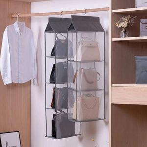 Foldable Hanging Handbag Purse Organizer for Closet Oxford Cloth Solid High-capacity Storage Holder with 4 Shelves for Wardrobe
