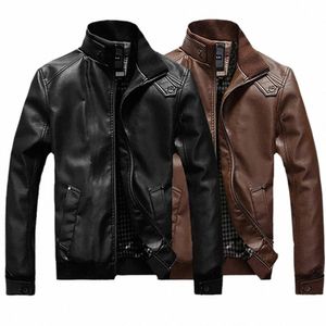 Män faux läderjacka Motorcykel Men Slim Fit Stand Collar Pu Jacket Jaqueta de Couro Masculina Outwear Man Pu Leather Coat 48aj#