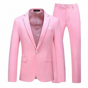 Giacca da uomo con pantaloni Slim Fit Abbigliamento formale Busin Work Wedding Tuxedo Set Blazer Pantaloni Bianco Rosa Rosso Abiti Uomo V3MJ #