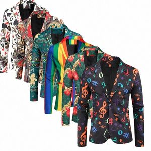 Nya herrfi-kostym Party Coat Casual Slim Fit Blazer Butts Suit 3D Floral Print Målning Blazers Jacket Män S-4XL N9T7#