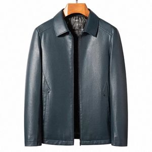 Winter Herren Revers Leder Daunenjacke Fi Casual Weiße Ente Daunenfutter Gefüllt Warm Schwarz Seeblau Dicker Mantel Z0M7 #