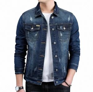 Spring New Men's Casual Cott Denim Jacket Classic Style Fi Slim Wed Retro Blue Jeans Coat Man varumärke KLÄDER Q1JH#