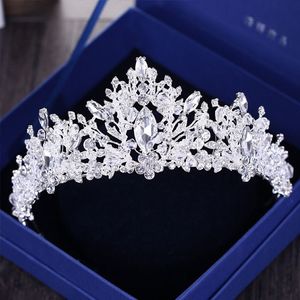 Baroque Luxury Rhinestone Beads Heart Bridal Tiara Crown Silver Crystal Diadem Veil Tiaras Wedding Hair Accessories Headpieces C19274m