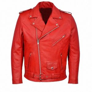 بوتيك الشرير الرجال بو السترة الجلدية جاكيت نارية Fi Slim Fit Leather Coat N7J4#