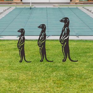 庭の装飾3ピースMeerkat Statues Stakes Iron Outdoor Animal for Lawn Ornaments Yard Decor Silhouette