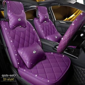 Car Seat Covers Universal Crown Styling Sparkling Diamond Artificial Leather Cushion Auto Front-Back Interior Accessories