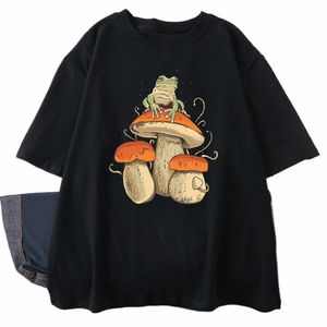 コテージェコア美学マッシュルームダークアカデミアカエル面白いTシャツメンカジュアル特大コットショートスリーブストリートヒップホップTシャツW269＃