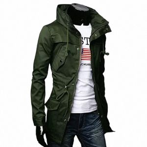 2023 Men's Windbreaker Spring and Autumn Slim Fit Workwear Windbreaker Men's Mid Length Double Layer Collar Coat z562#