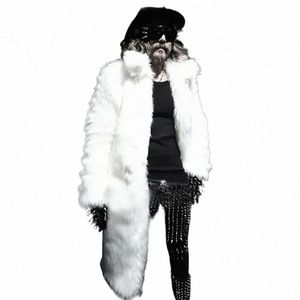 2023 Winter New Hegemic Street Fur Imitati Hollow Men's Fi Persalized Hip Hop Fur Imitati Lg Fur Coat 501J#