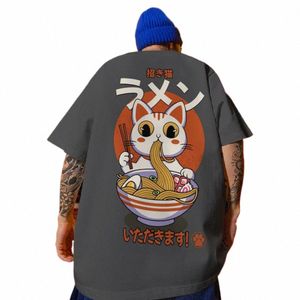 herr t-shirt sushi lycklig katt tryckt manliga kläder fi casual kortärmad lös överdimensionerad skjorta street harajuku toppar tees 93rf#