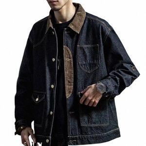 LG рукава с несколькими карманами однобортная джинсовая куртка весна осень лоскутное цветное отложным воротником мужское пальто уличная одежда 028B #