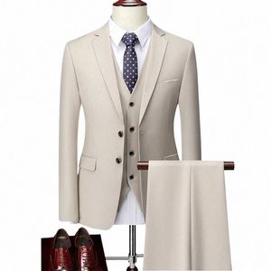men Boutique Suits Sets Groom Wedding Dr Suits Pure Color Formal Wear Busin 3 P Sets Jackets+Pants+Vest Suits Size S-5XL t5xA#