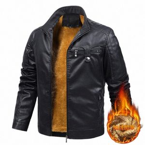 Мужская термокожаная куртка в стиле ретро, зимняя теплая мотоциклетная куртка на флисовой подкладке, ветрозащитная верхняя ветрозащитная куртка на молнии O28f #