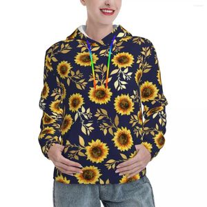 Felpe con cappuccio da donna Felpa con cappuccio pullover hip-hop foglie primaverili girasole blu navy oro streetwear Felpe con cappuccio oversize dal design casual da donna