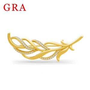 Szjinao Yellow Gold Leaf Brooches för kvinnor med Ceritificate Brilliant Party Luxury Designer Jewel Wife Gift Sale 240320