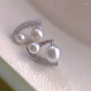 Studörhängen Vit dagg Segling Utsökta 4-7 mm naturliga sötvatten Pearl S925 Sterling Silver Ear Stick Micro Set Zircon