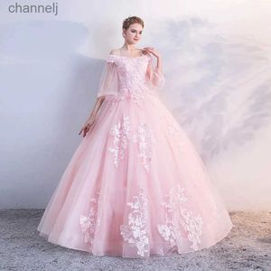 Abiti sexy urbani Applicazioni di pizzo Robes de soire Maniche a campana rosa Prom 2024 Abito da principessa compleanno Abito da sera yq240327