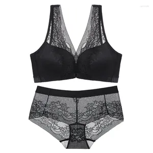 Bras Sets Bra Set Women Plus Size Push Up Sexy Lace Brassiere Wirefree Underwear Front Closure Lingerie V Back Bralette