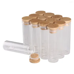 Flaschen 12 Stück 50 ml 30 100 mm Klarglasglasfläschchen mit Bambusdeckeln Gewürzbehälter für Hochzeitsbevorzugungen