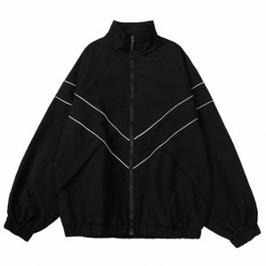 reflective Striped Jacket 2023 Men Hip Hop Streetwear Coat Zipper Up Jacket Windbreaker Harajuku Thin Coats Sports Black Blue I6yd#