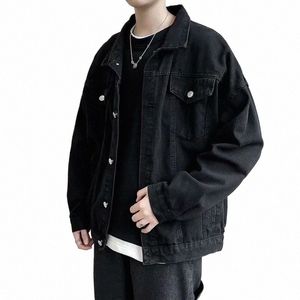 black Denim Short Jacket Men Jeans Jacket Coats Casual Windbreaker Pockets Overalls Bomber Streetwear Man Clothing Outwear F8if#