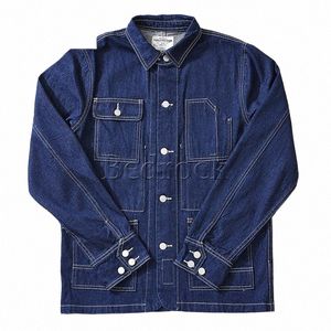 Originalfärg One Wed Denim Jacket Amekaji Multi-Pocket Railway Workwear Jacket Retro Striped Motorcykeljacka Men Y07B#