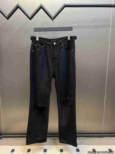 Designer versão correta bl home 23fw faca corte danificado jeans preto solto ajuste jeans unissex g61x