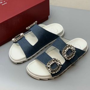 Pure Original Container Goods From South Korea, High-end 24 Year New Denim Fabric, Swallow Diamond Buckle Decoration, Fashionable Women's Sandals