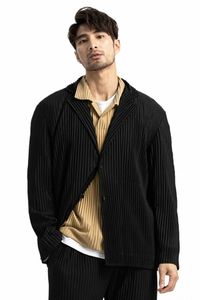 Miyake giacca a pieghe da uomo Blazer nero Abiti per uomo Tessuto elasticizzato Slim Fit Cappotto Casual di alta qualità Blazer in stile giapponese R0Qn #