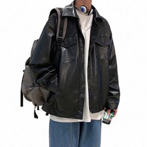 Schwarz Faux Lederjacke Männer Herbst Herren Hip Hop Jacke PU Leder Männliche Oversize Streetwear Koreanische Trend Jacken Mäntel h3F7 #