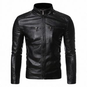 Mężczyźni Spring Outdoor Emwear Men Autumn Brand Nowy przyczynowy vintage skórzana kurtka płaszcz silnikowy motocyklowy kieszeń skórzana kurtka Mężczyzna 03IB#