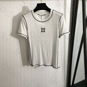 Elegante linha simples t camisa feminina designer marca blusa de manga curta bordado carta camisa esportiva