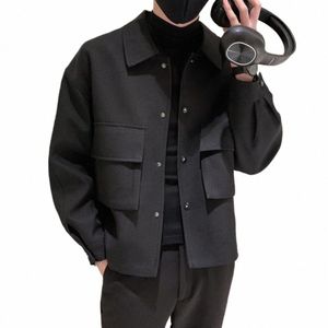 Kış Erkek Yün Trençkot Ceket Kısa Slim Fit Sıradan Palto Koreli Düz Renk Steet Giyim Rüzgar Çekme Çarpıştırma Yakası N4to#