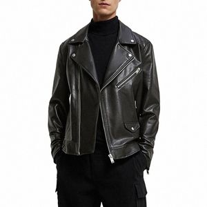iefb Autumn Men's PU Leather Jacket Fiable Lapel Imitati 2023 American Solid Color Darkwear Zipper Male Coat 9A5940 61ug#