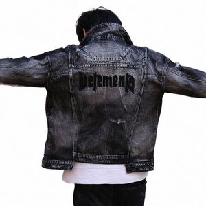 Mens Jacket Korean Style Streetwear Japanese Clothing Casual Black Demin Jeans LG Sleeve Ripped Holes Designer Ytterkläderrock J7Q6#