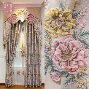 Curtains New Pink Thickened Threedimensional Jacquard Shading Curtains for Living Room Bedroom Customized Villa Valance Finished Product