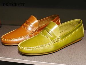 Green 879 Leather Handmade Casual Shoes Boat Round Toe Shallow Mouth Fashionable And Comfortable Men's